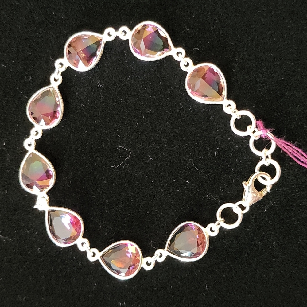 Silver Teardrop Crystal Bracelet in Iridescent Purple
